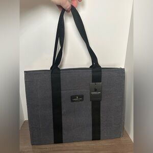 NWT London Fog Gray & Black‎ Canvas Zippered Tote Bag.